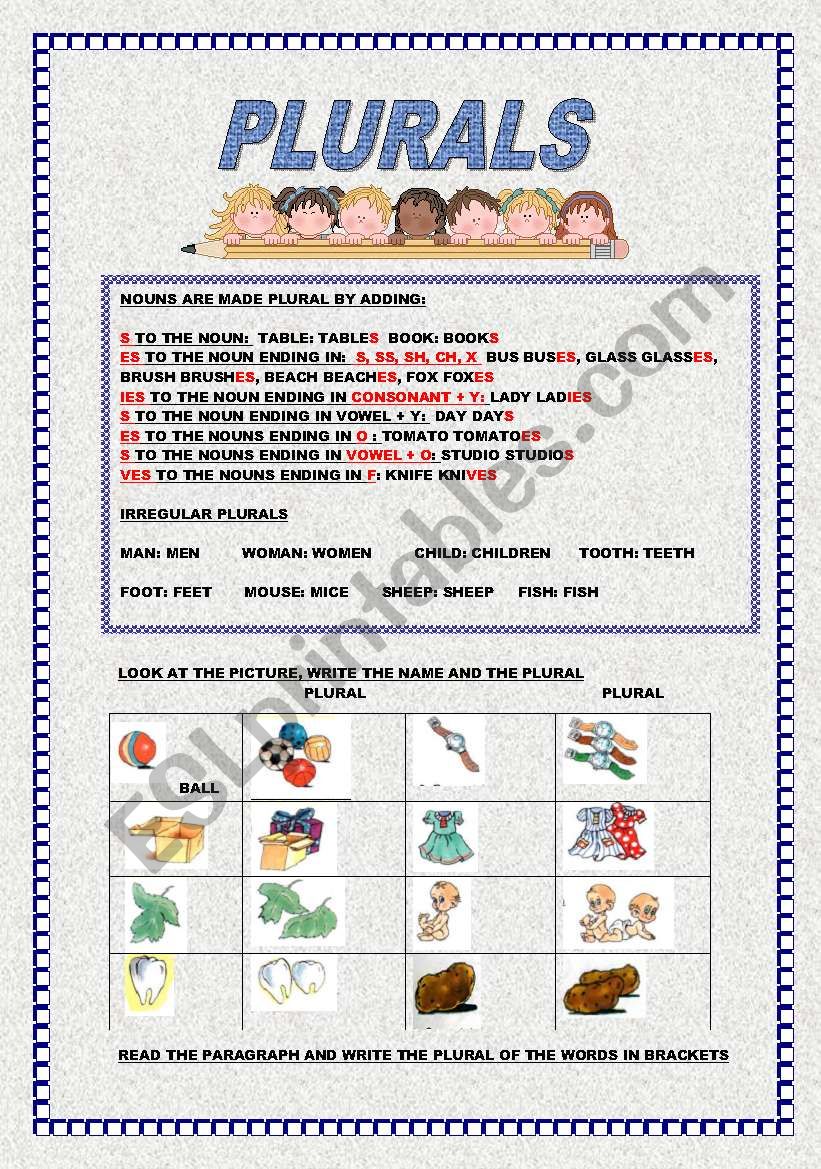 PLURALS worksheet