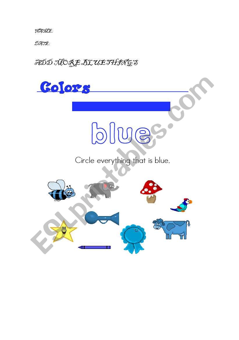 MY BLUE THINGS worksheet