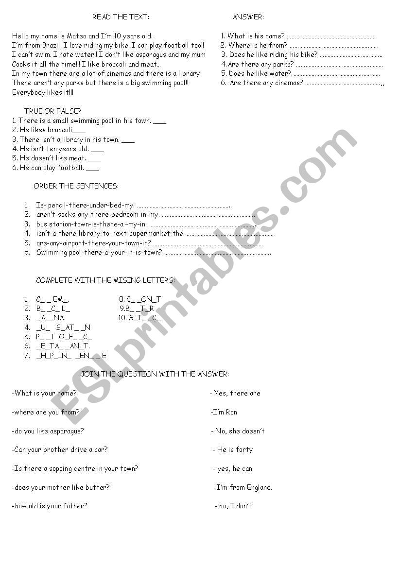 questions and food!! worksheet