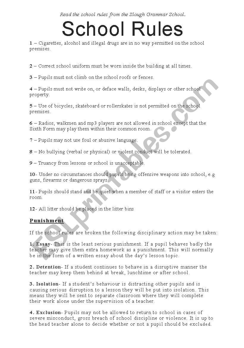 School Rules! worksheet