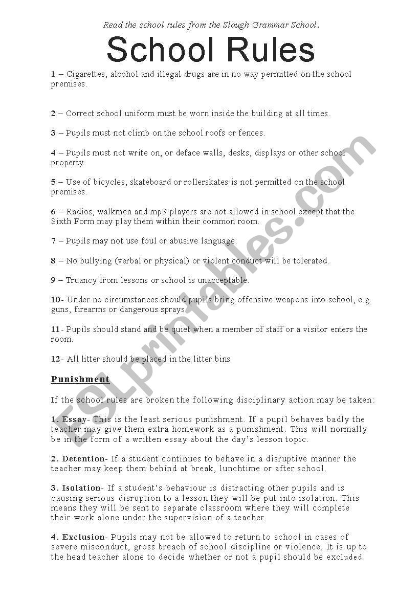 School Rules! worksheet