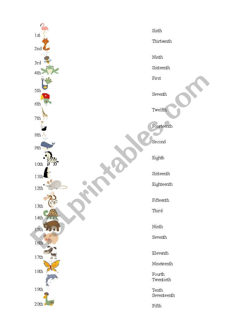 Ordinal Animals worksheet