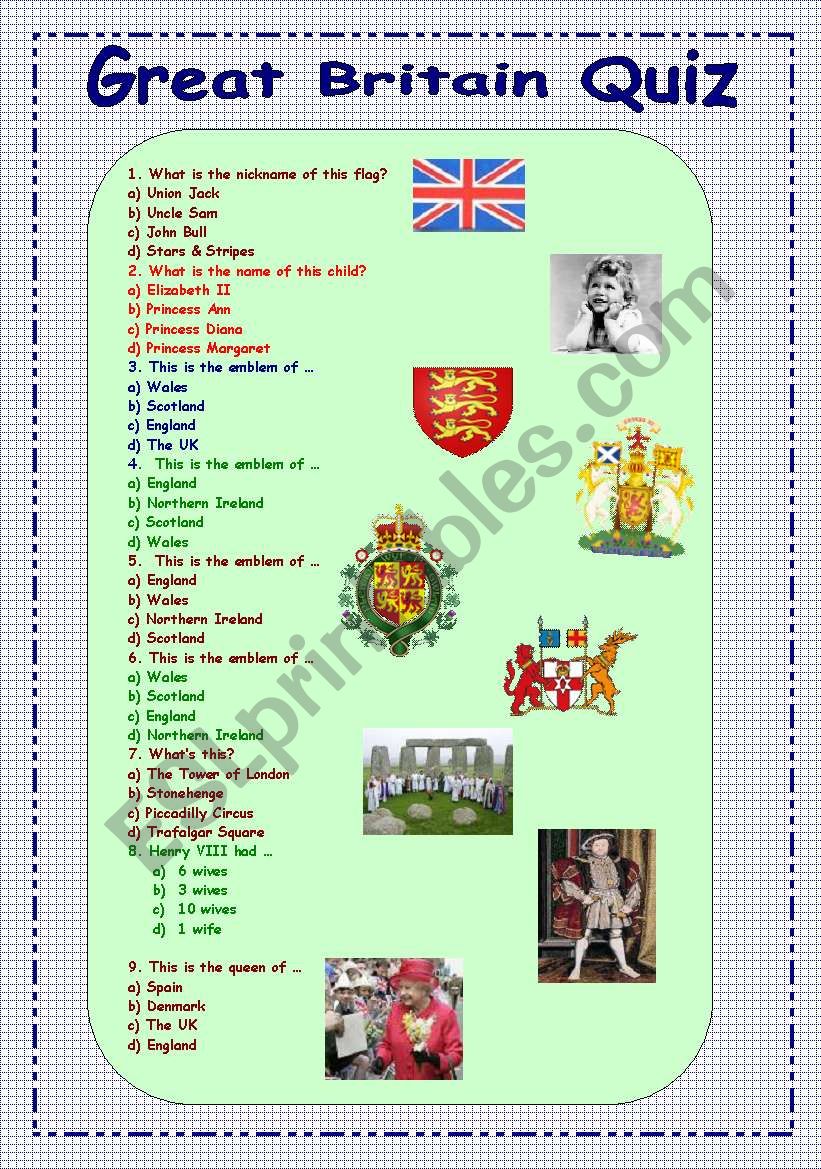 Great Britain Quiz worksheet