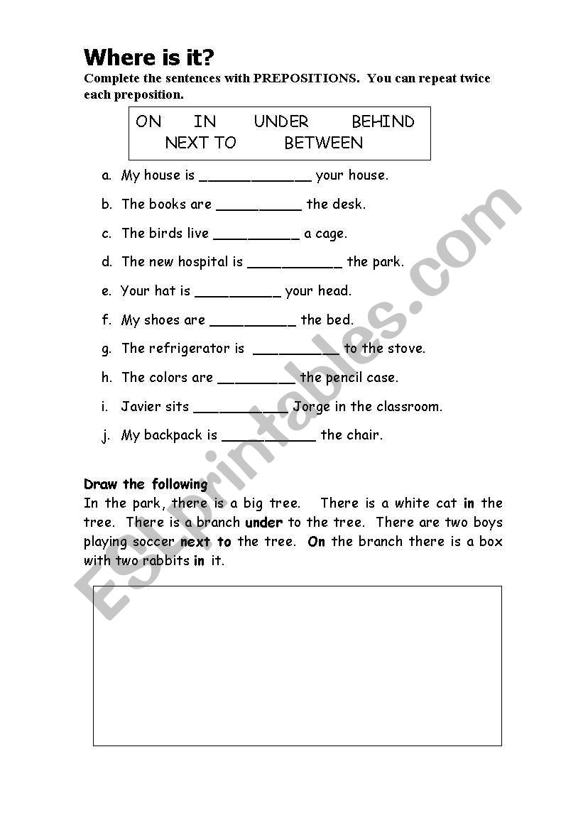 Prepositions of place worksheet