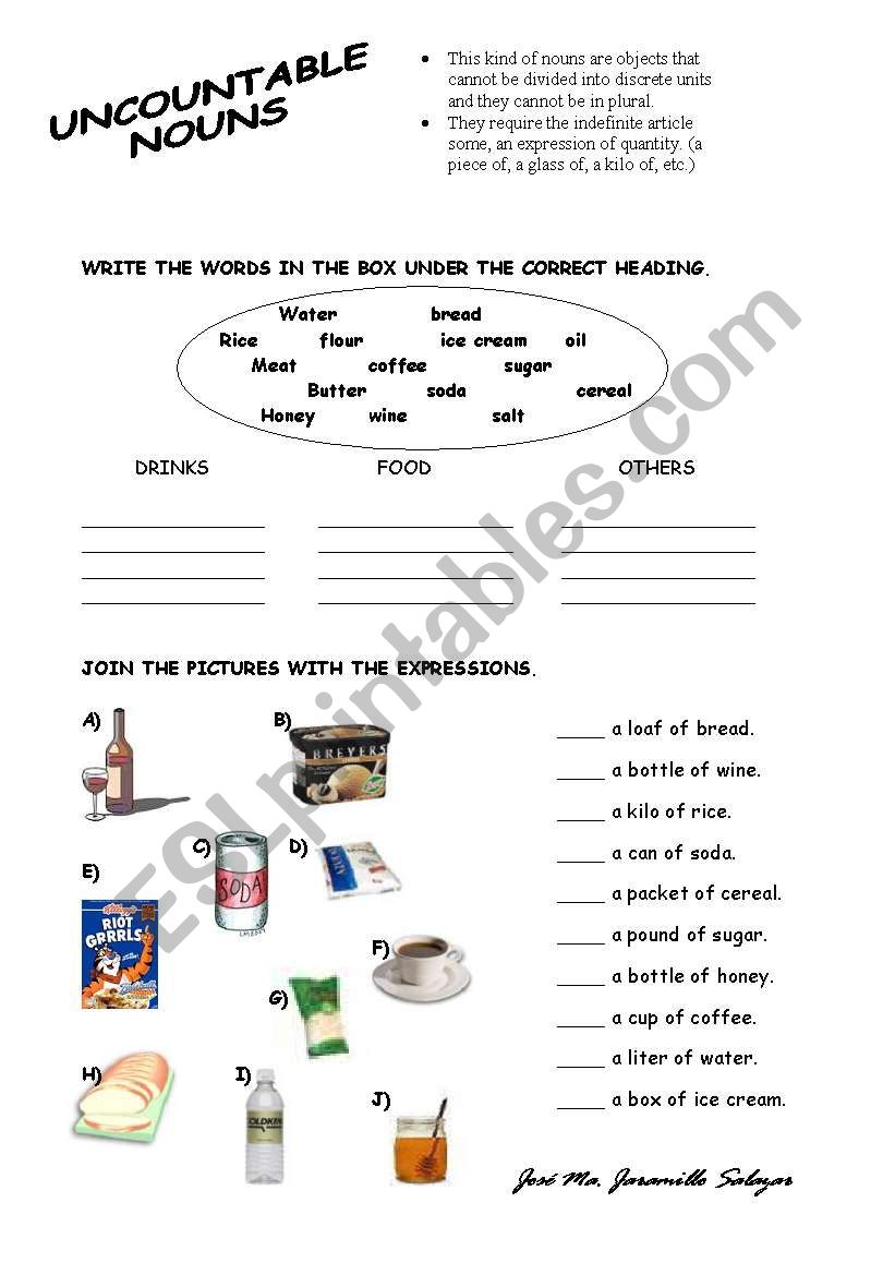 Uncountable nouns worksheet