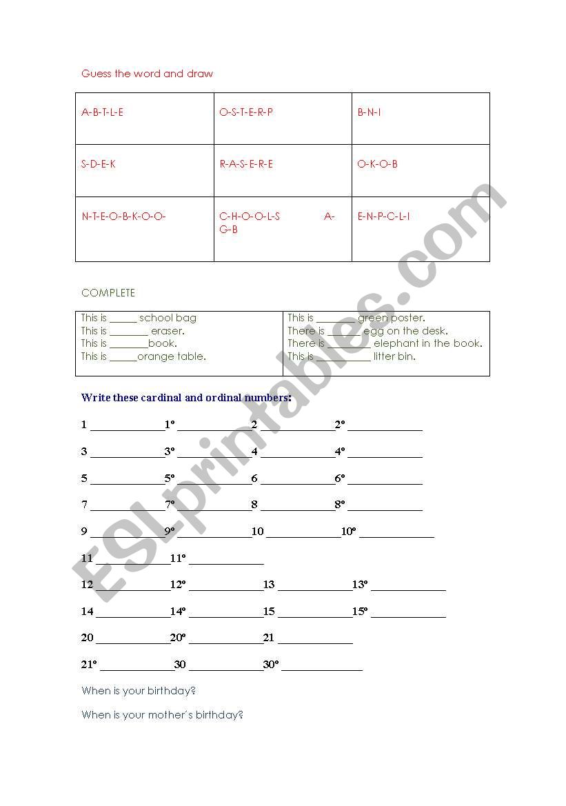 Pals 2 revision worksheet