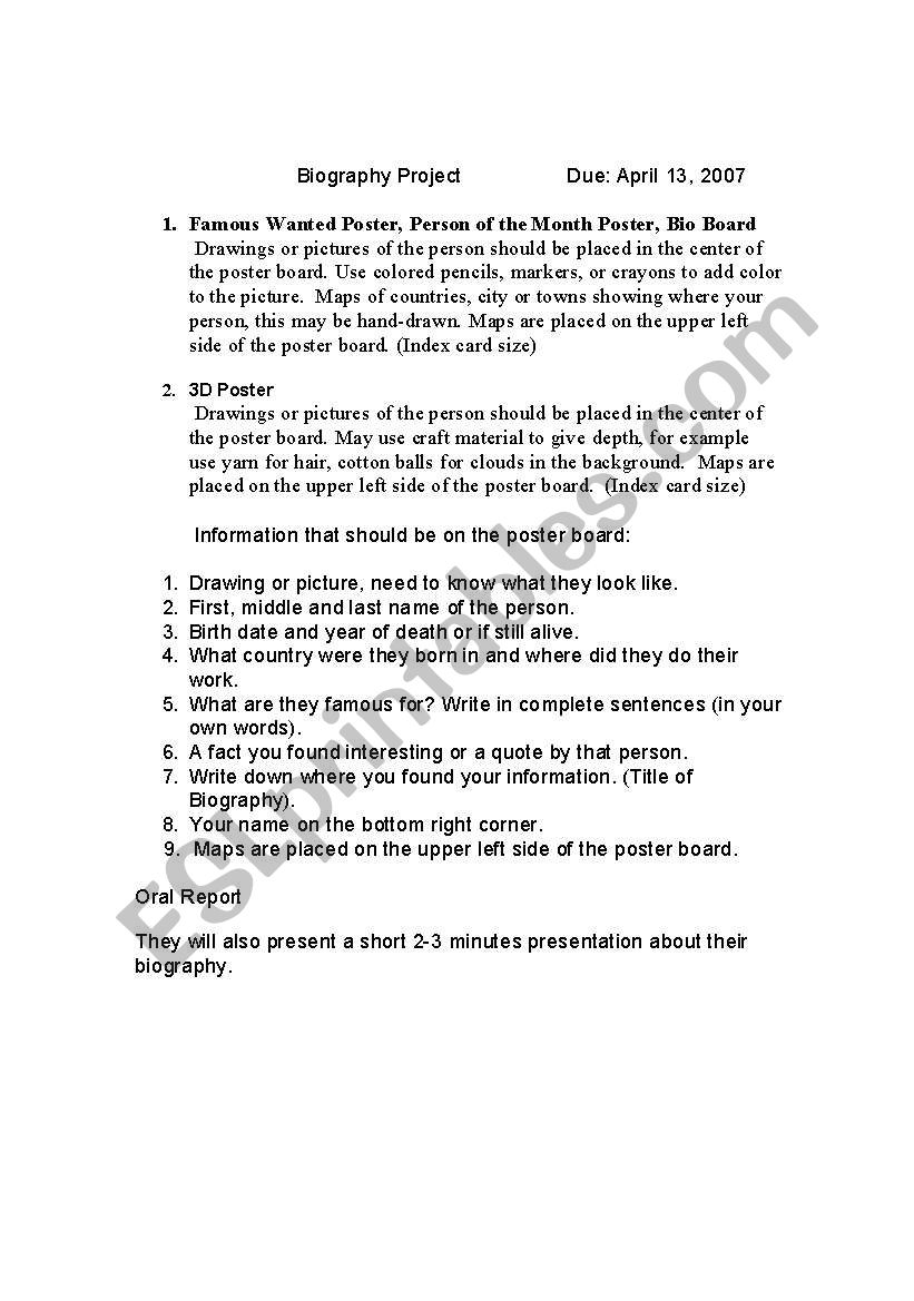 Biography worksheet