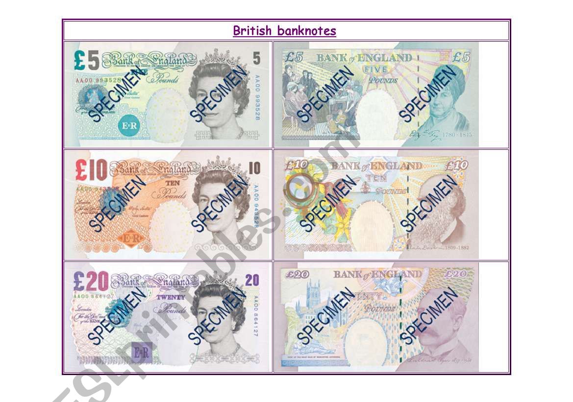 British banknotes worksheet