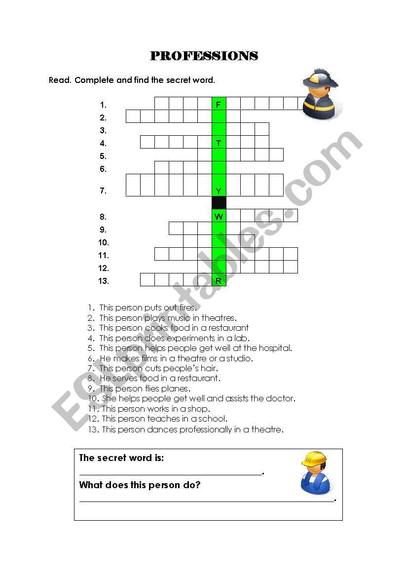 Professions worksheet