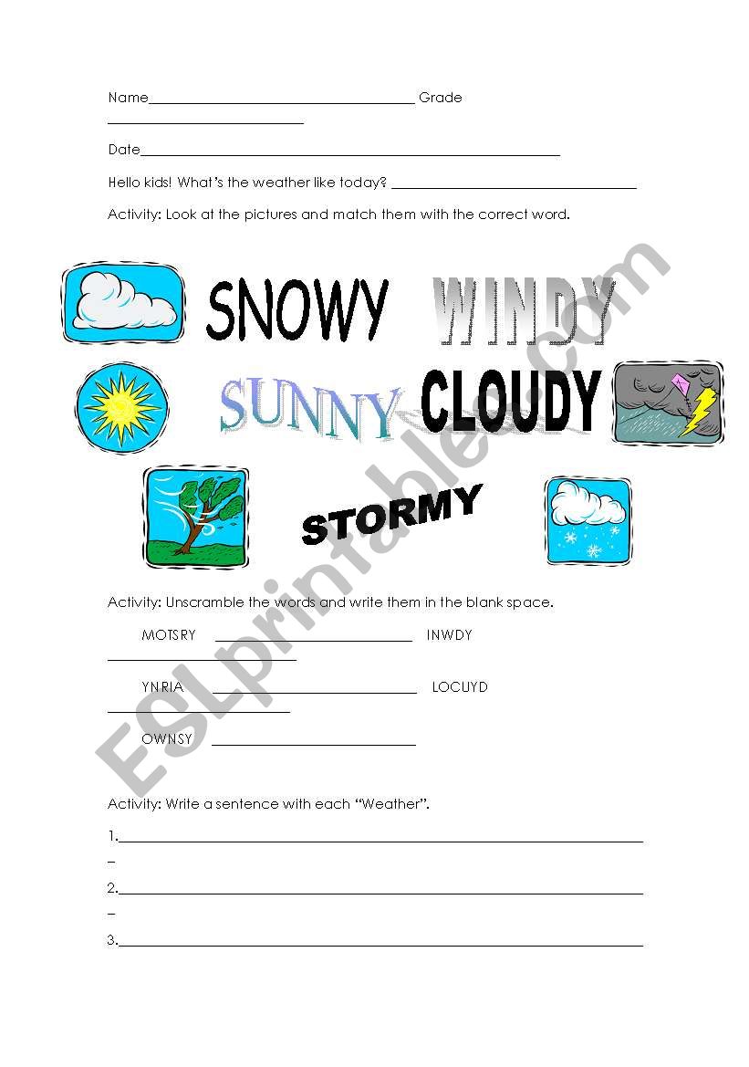 weather worksheet worksheet