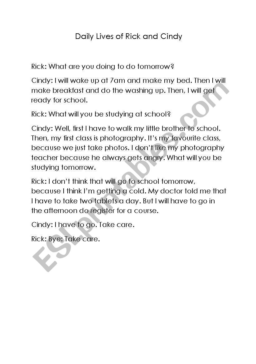 Daily Routines Dialogue worksheet