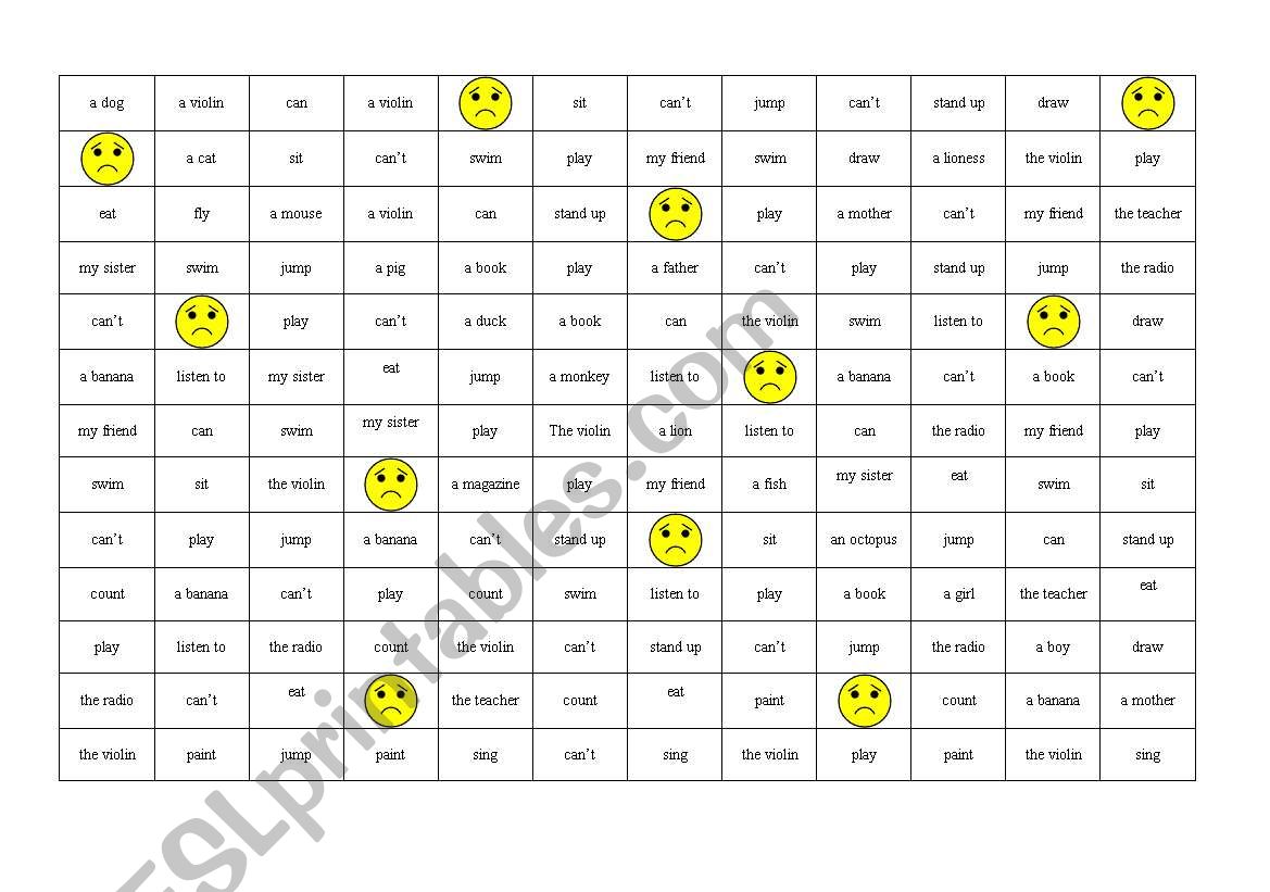 Boardgame for practising CAN and CANT