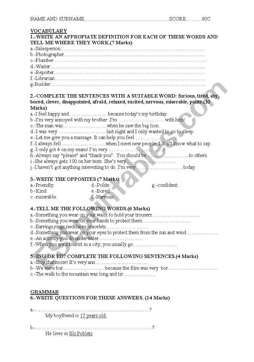 Test in General English worksheet