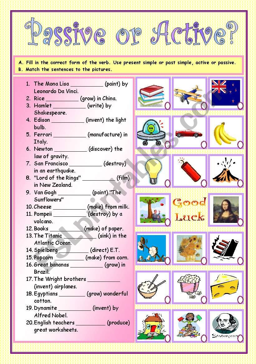 passive - active (1/2) worksheet