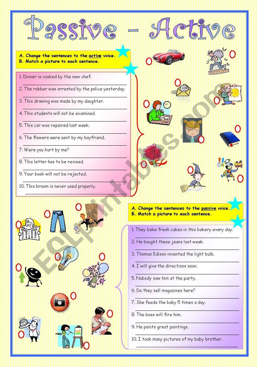 passive - active (2/2) worksheet