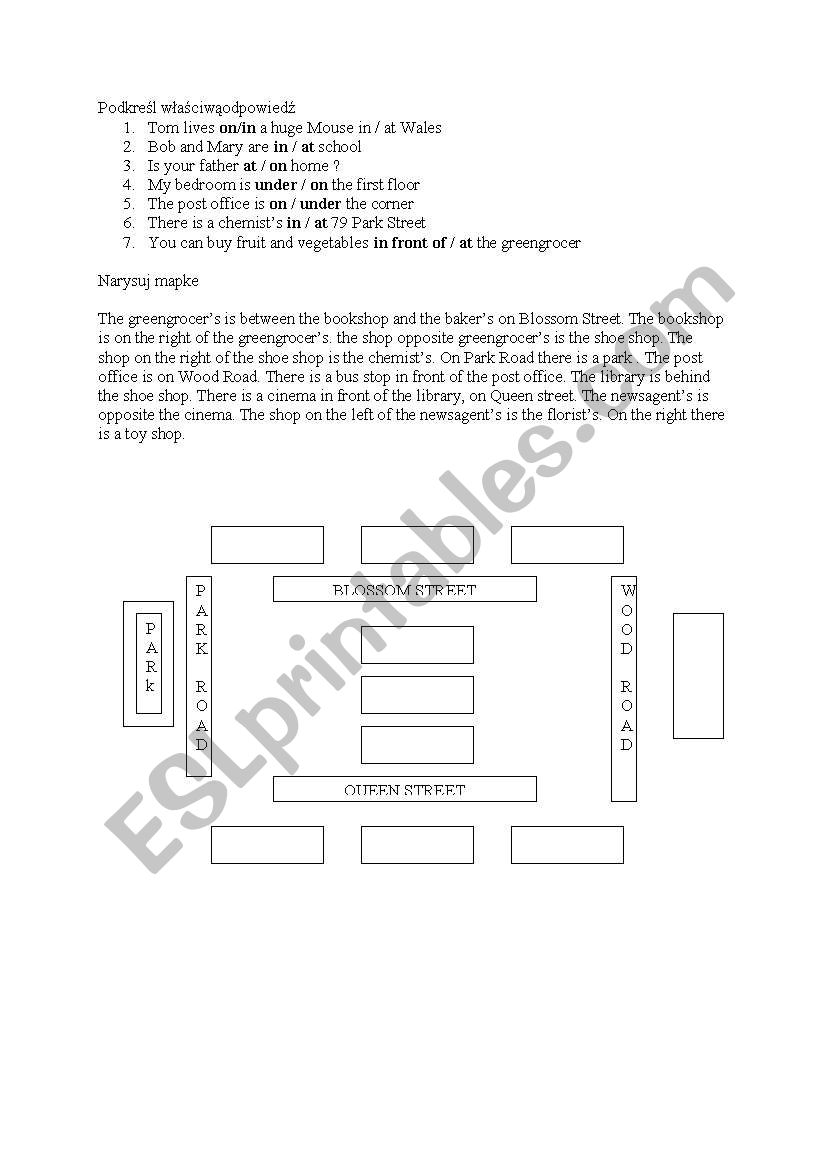 Shops and directions worksheet