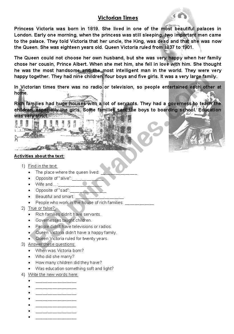 Victorian Times worksheet