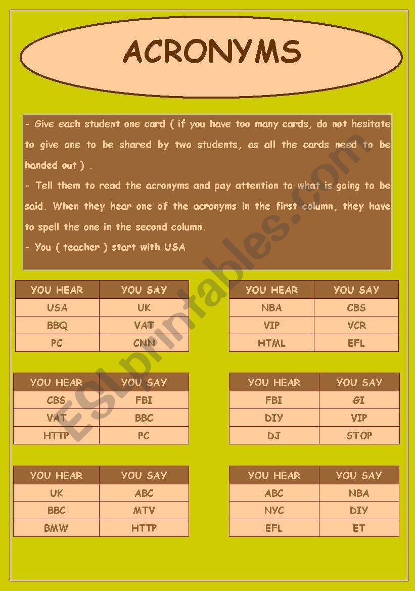 ACRONYMS ESL Worksheet By Flo2106