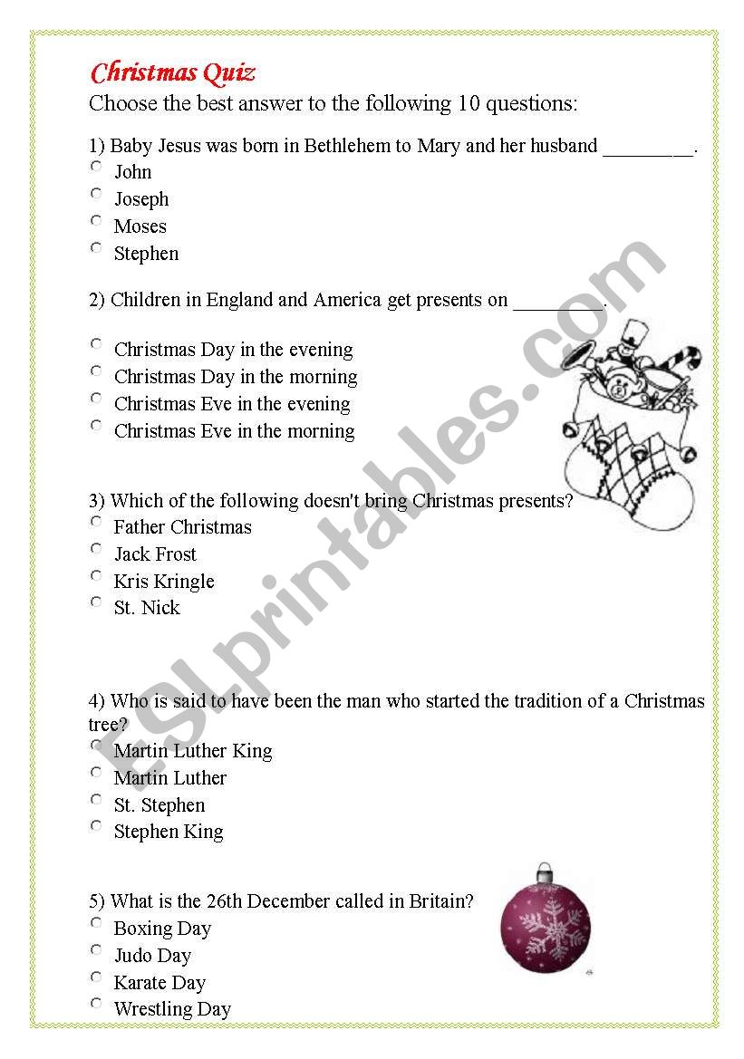 Christam Quiz worksheet