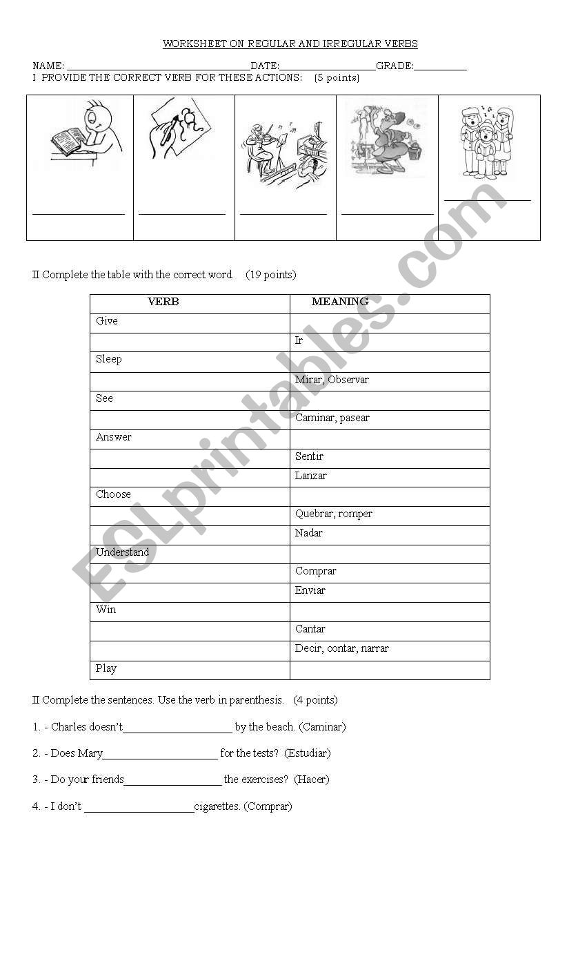  regular and irregular verbs  worksheet