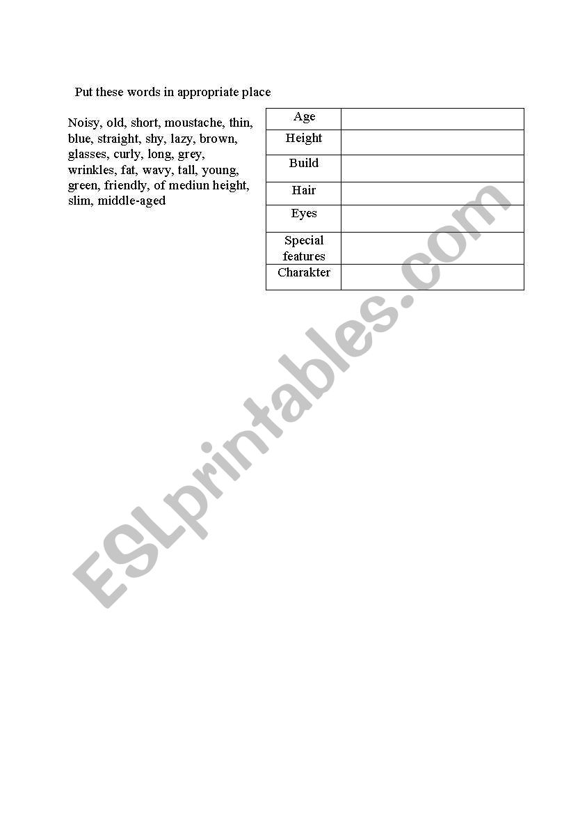 appearance worksheet
