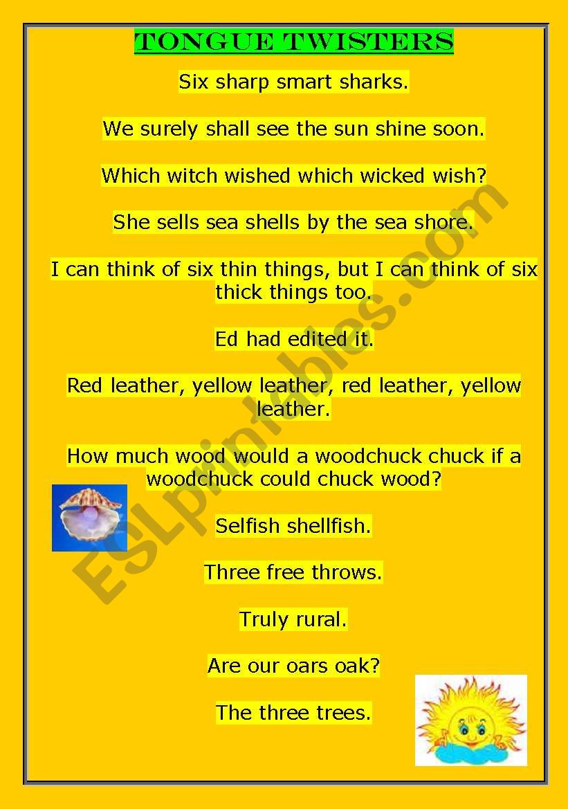 Tongue twisters worksheet