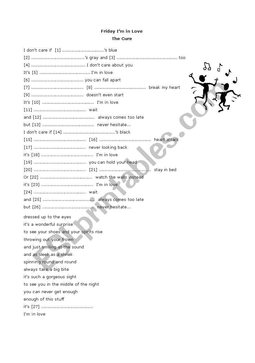 Friday Im in love worksheet