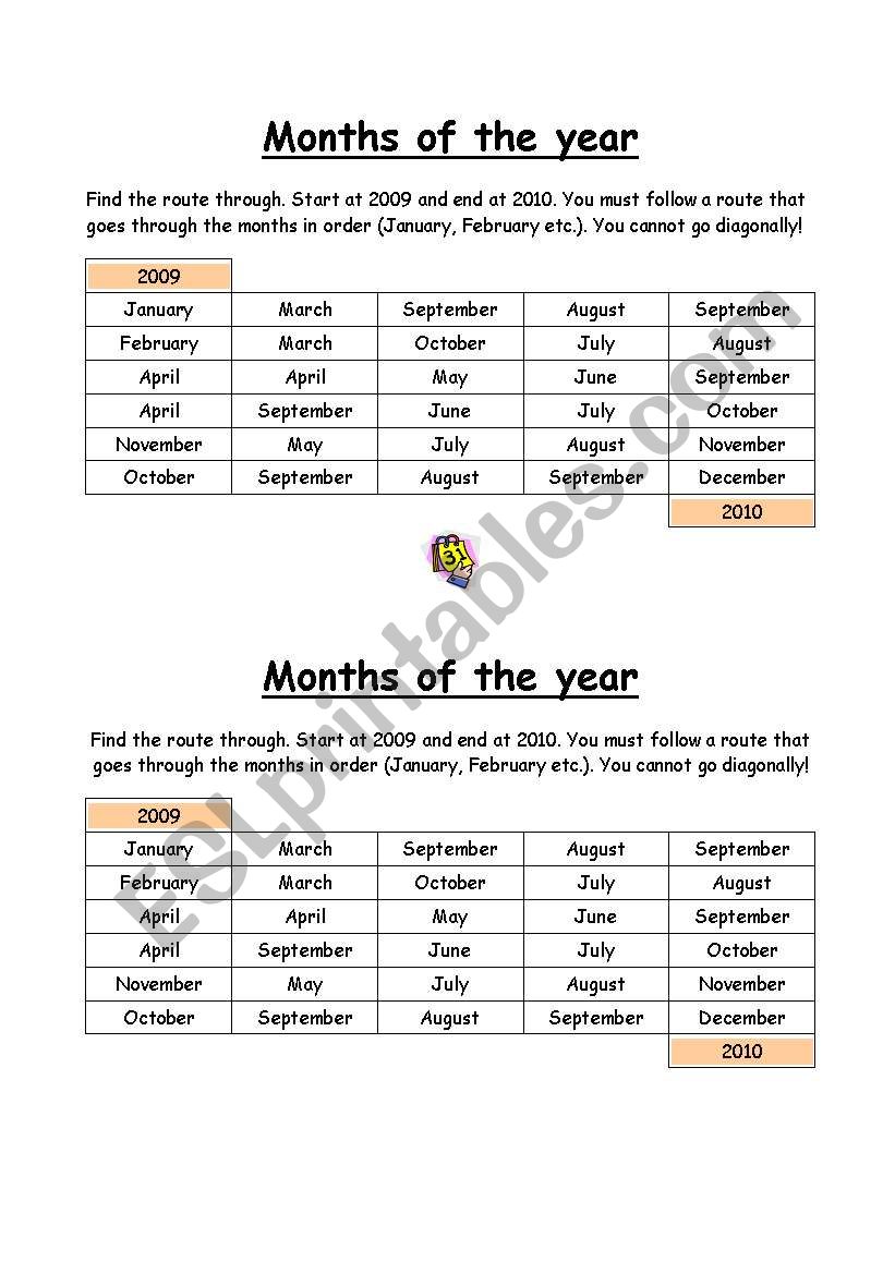 MONTHS OF THE YEAR WORDPATH worksheet