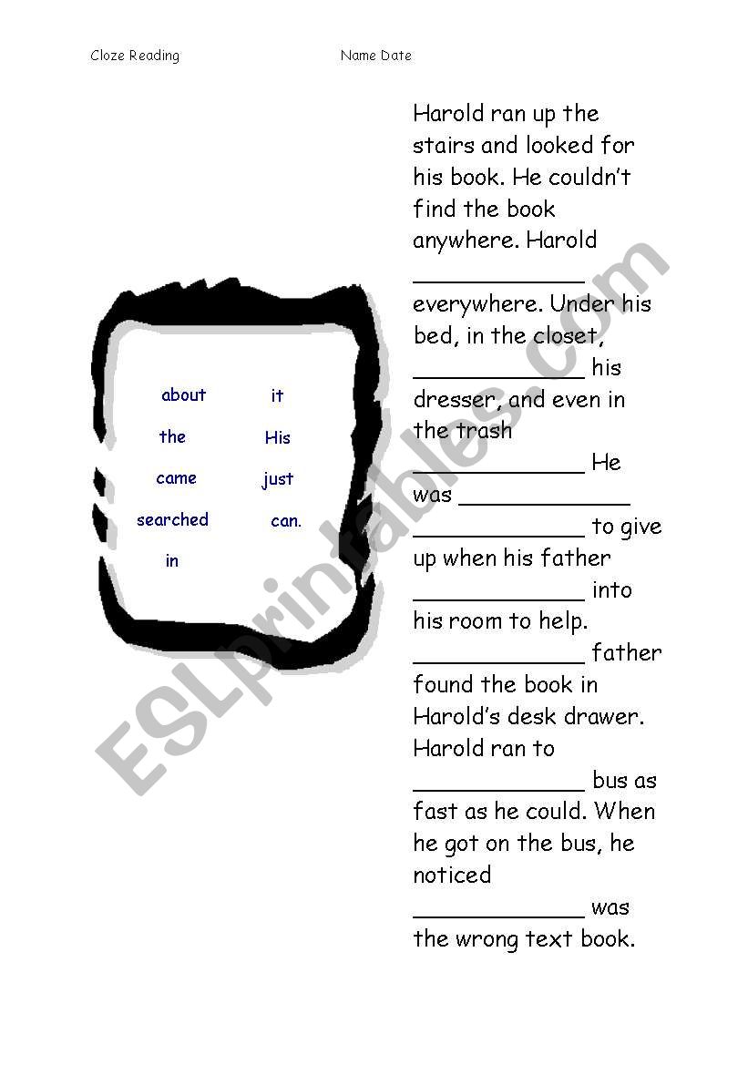 English worksheets: Simple Cloze reading