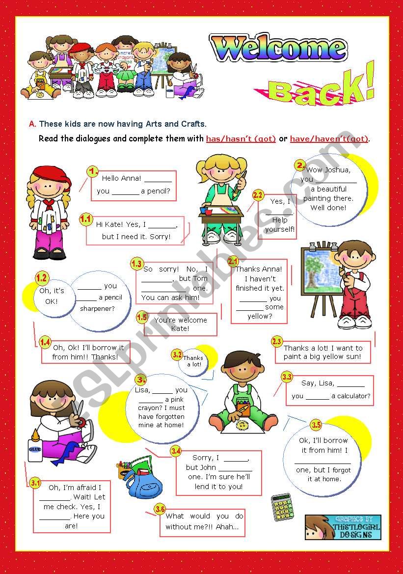 Back to School Series  -  Focus on Grammar: has/hasnÂ´t(got)  or have/havenÂ´t(got)  (1/2)