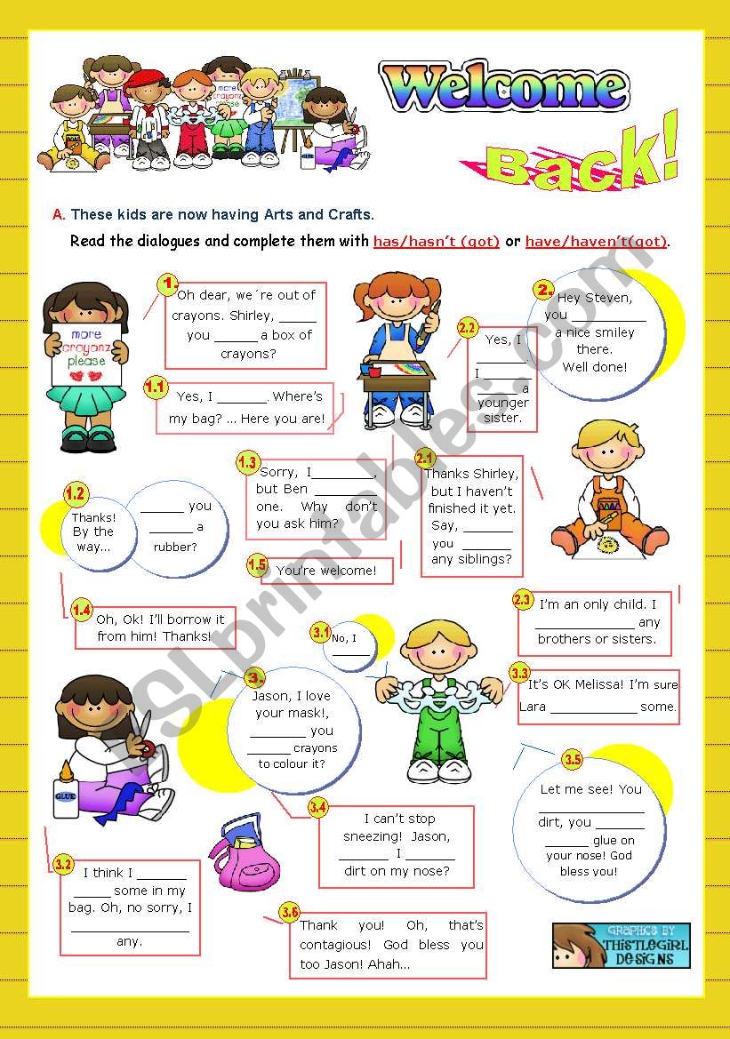 Back to School  -  Focus on Grammar: has/hasnt(got) or have/havent(got)   (2/2)