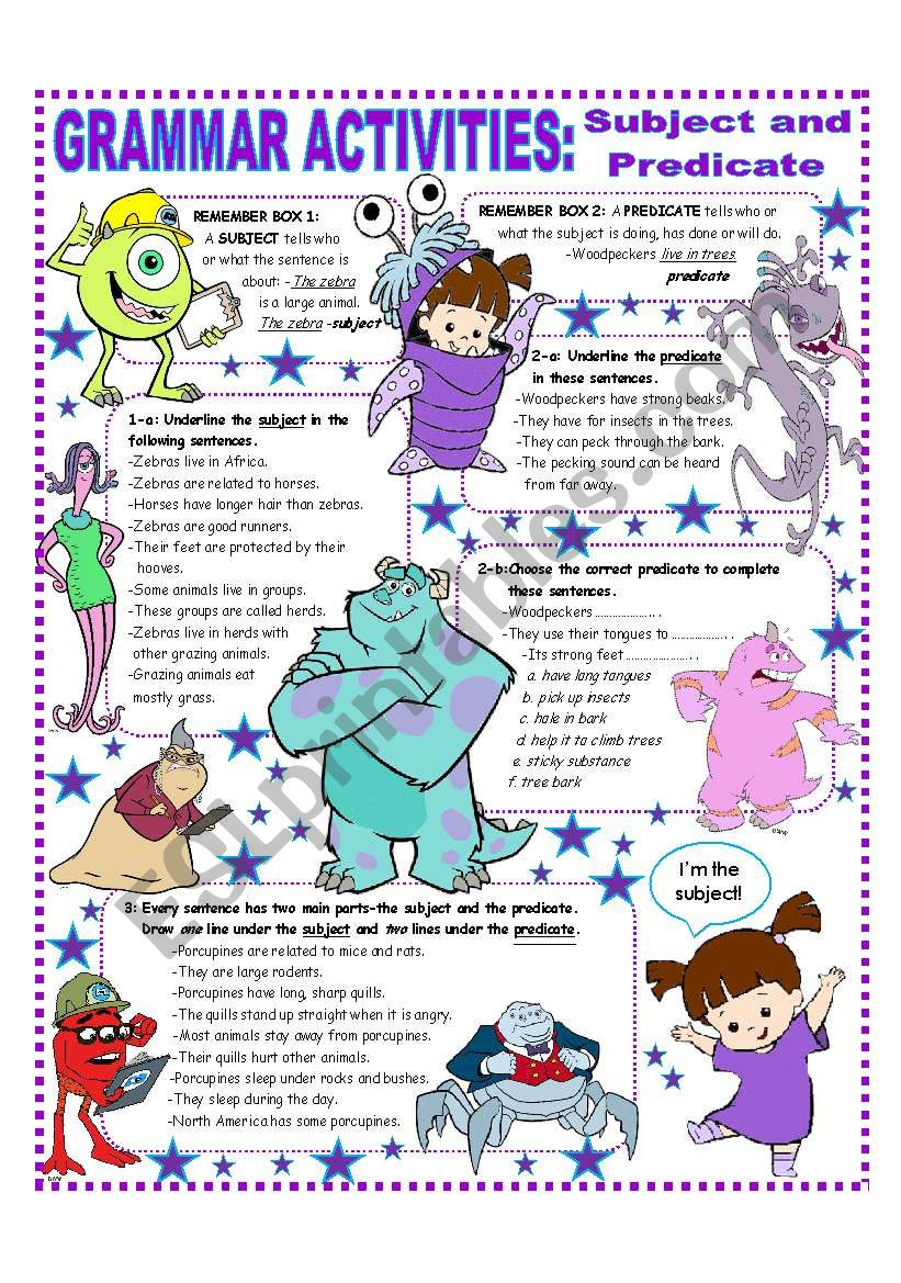 SUBJECT AND PREDICATE - EASY GRAMMAR REFERENCE AND ACTIVITIES