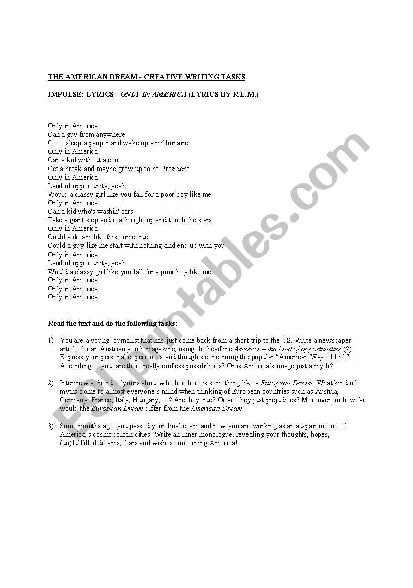 The American Way of Life  worksheet