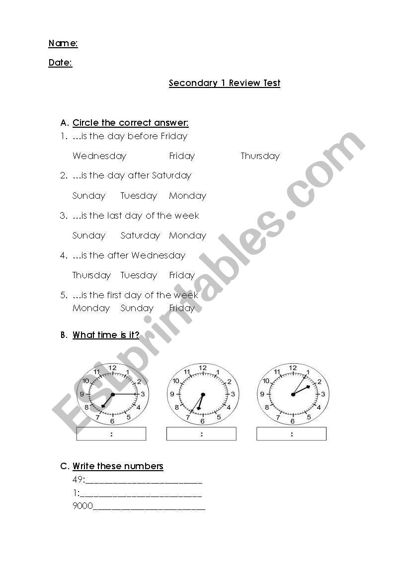 SEptember Review  worksheet