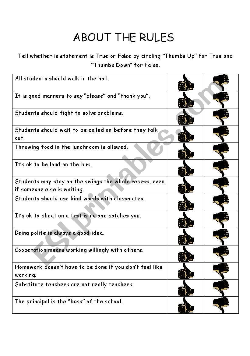 About the Rules worksheet