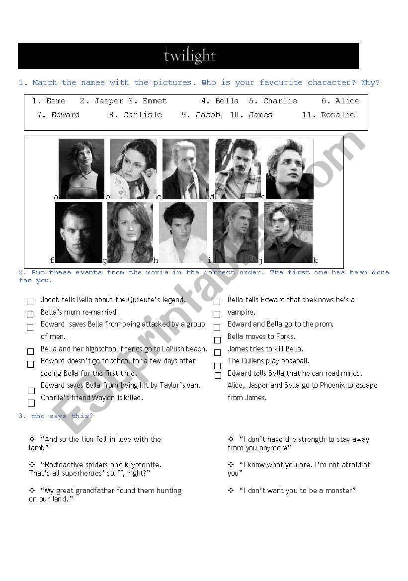 Twilight worksheet worksheet