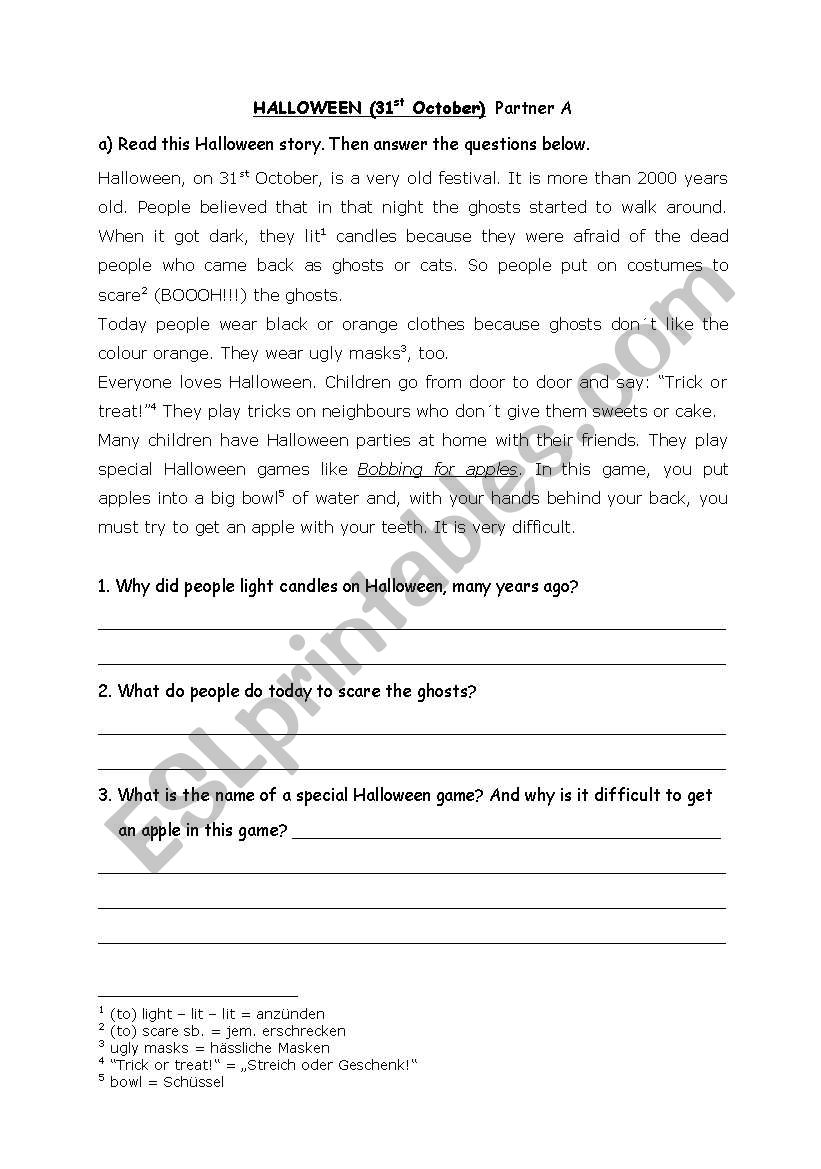 Halloween Partner Work worksheet