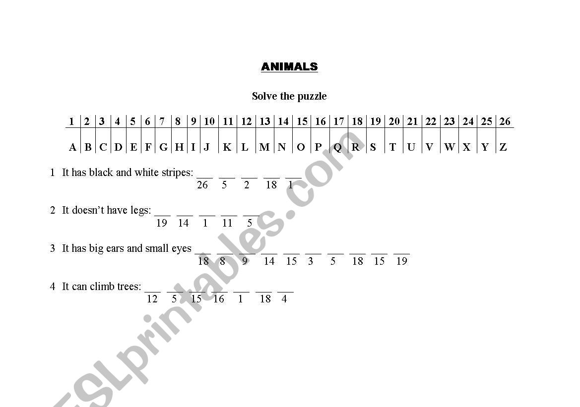 Solve the puzzle worksheet