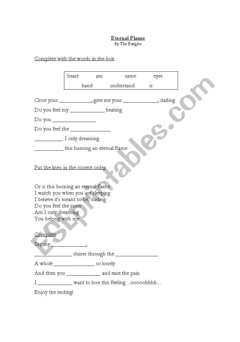 Eternal Flame worksheet