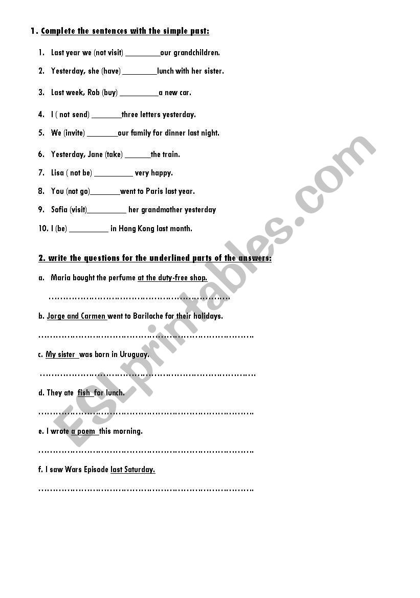 SIMPLE PAST  worksheet