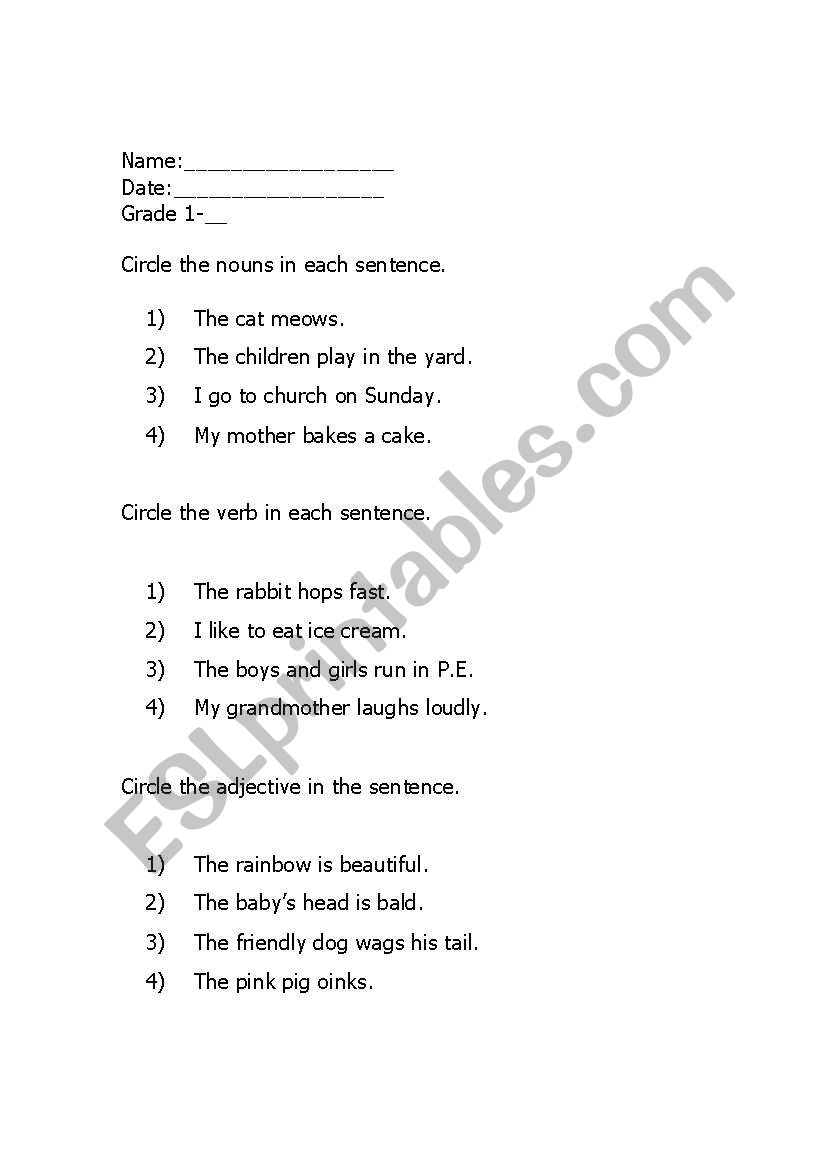 Grammar Review, Nouns, Verbs, and Adjectives