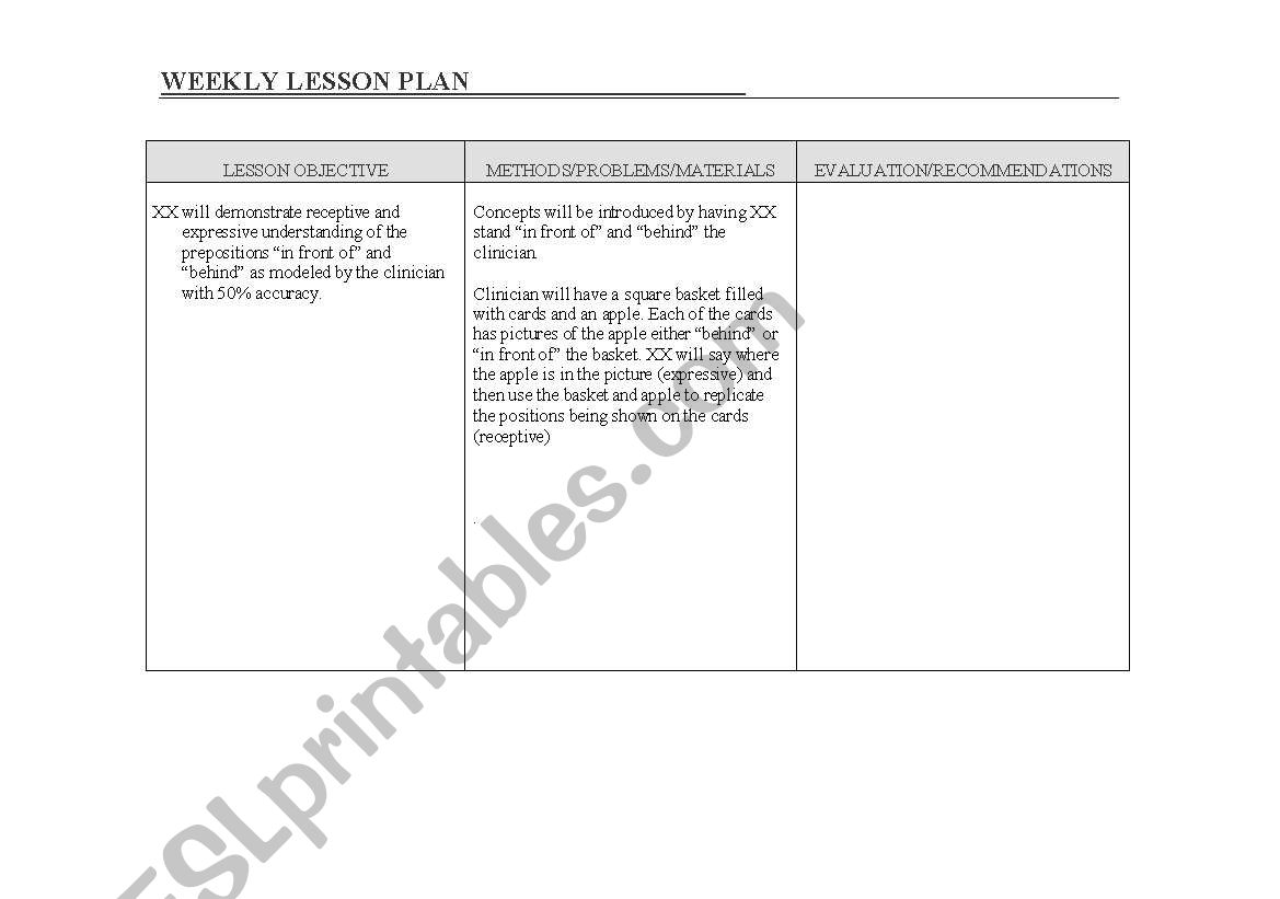 Sample Preposition lesson plan