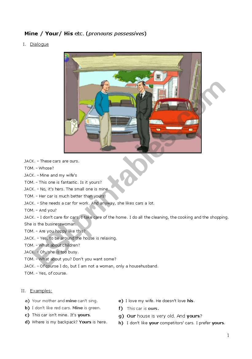 pronouns possessives worksheet