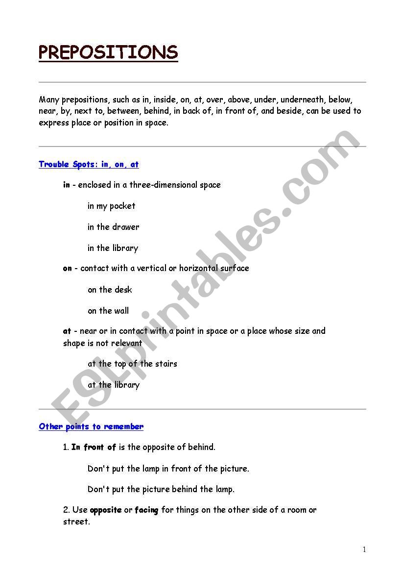 Prepositions worksheet