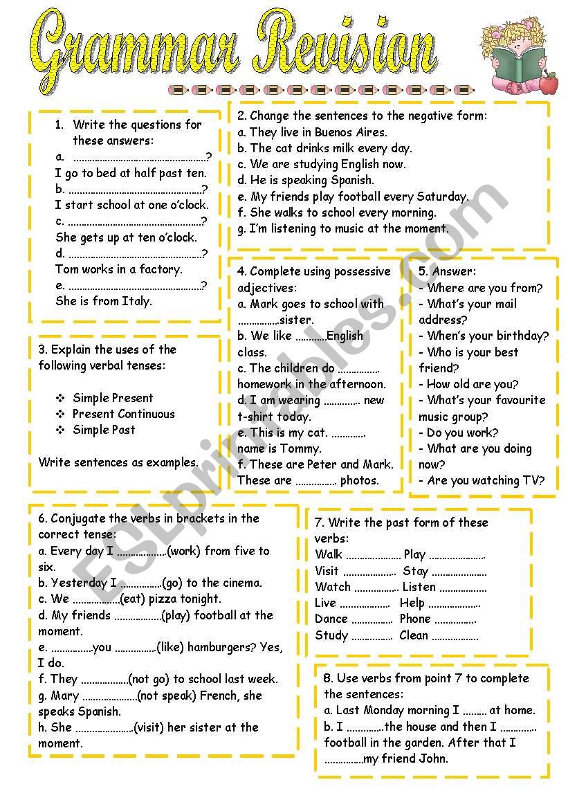 Grammar revision - Simple Present/Present Continuous/ Simple Past