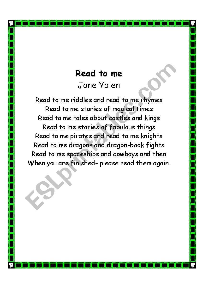 24 poems about reading worksheet