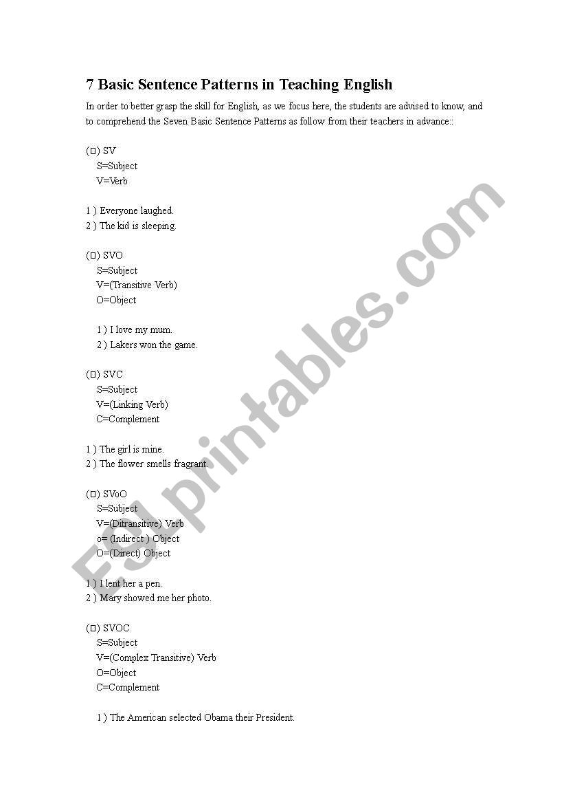 7-basic-sentence-patterns-in-teaching-english-esl-worksheet-by-colachook