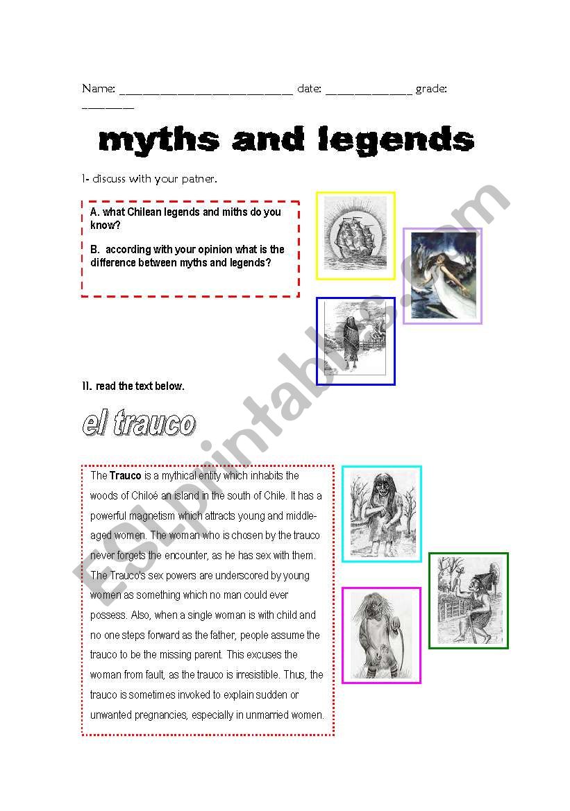 chilean myths and legends worksheet