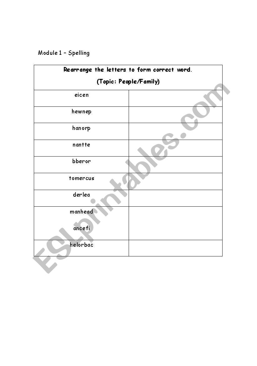 Spelling worksheet