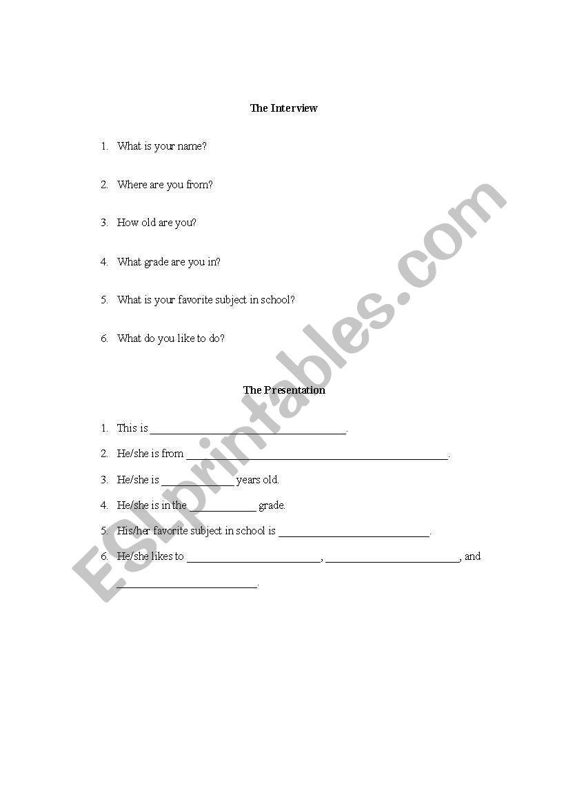 Classmate Interview  worksheet